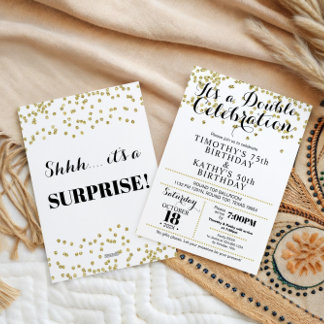 Invitación Doble Celebration Confetti Faux Gold Invitation