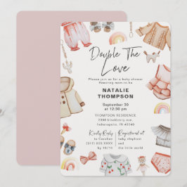 Invitación Doble Chica de amor gemelos rosado Baby Shower