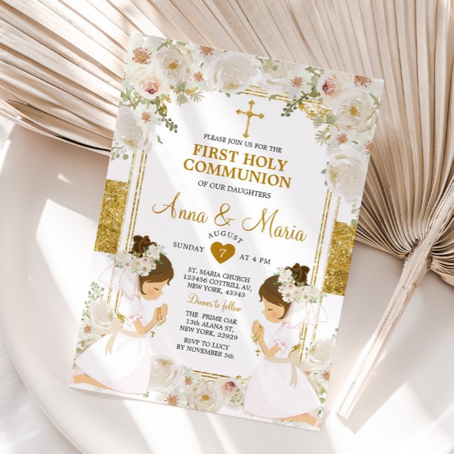Invitación Doble Chica Flor Blanca Primera Santa Comunión (Subido por el creador)