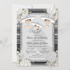 Invitación Doble Chica Marrón y Bautismo Blanco y Tercer Cump