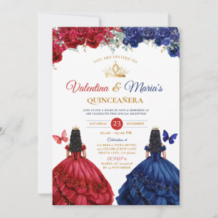 Invitación Doble Chica Vestido Quinceañera 15 Anos Flores Oro