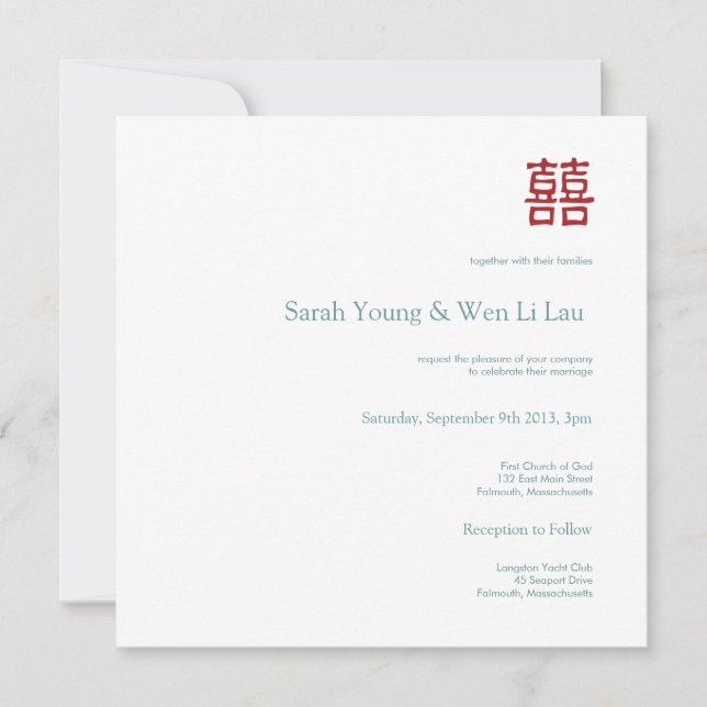 Invitación doble china de la boda de la felicidad (Anverso)