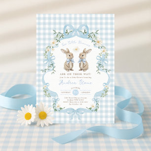 Invitación Doble conejo de lazo azul para niños Baby Shower