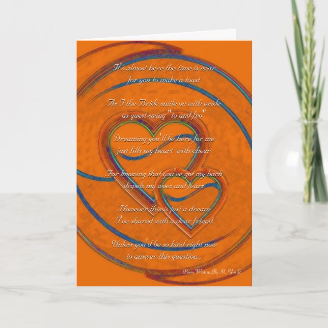 Invitación Doble Corazón Serás Mi Novia En Naranja (Anverso)