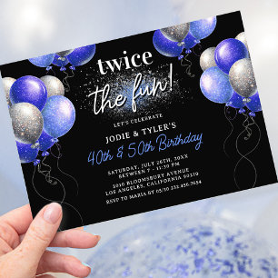 Invitación Doble Cumpleaños Azul y Plata