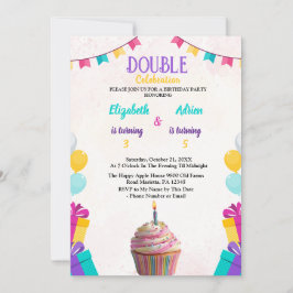Invitación Doble cumpleaños de niños con colores personalizab