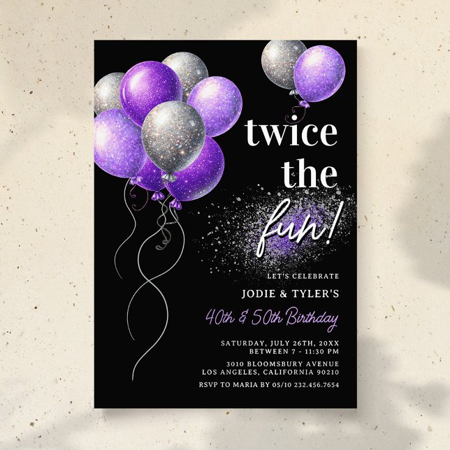 Invitación Doble Cumpleaños Morado y Plata (Subido por el creador)