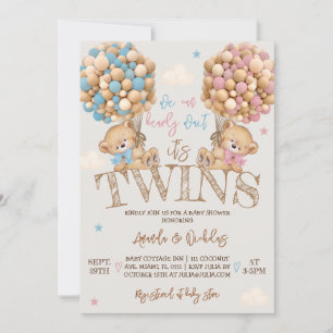 Invitación Doble Cumpleaños Osito Globos Baby Shower