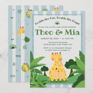 Invitación Doble de abrazos Lindo Cumpleaños de Gemelos de Ji