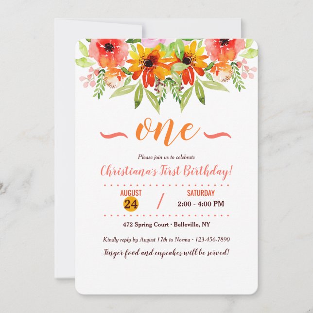 Invitación doble de acuarela floral (Anverso)