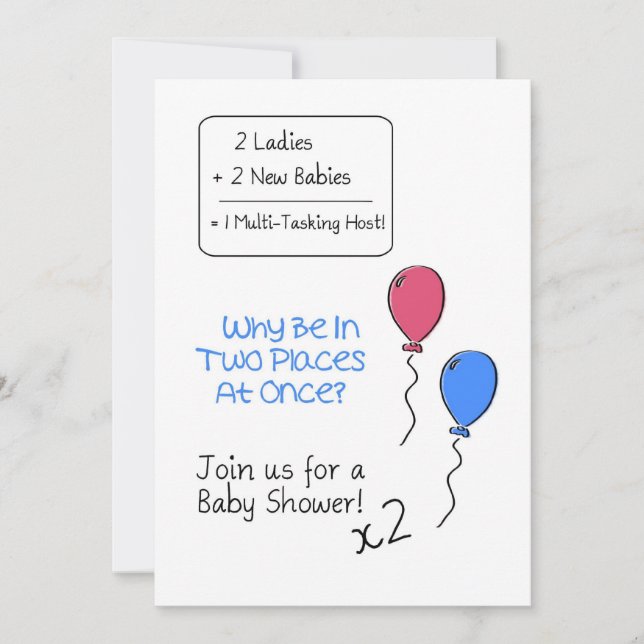 Invitación doble de Baby Shower, globos (Anverso)