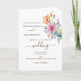 Invitación Doble de Flor de Melocotón Rosa Amarill