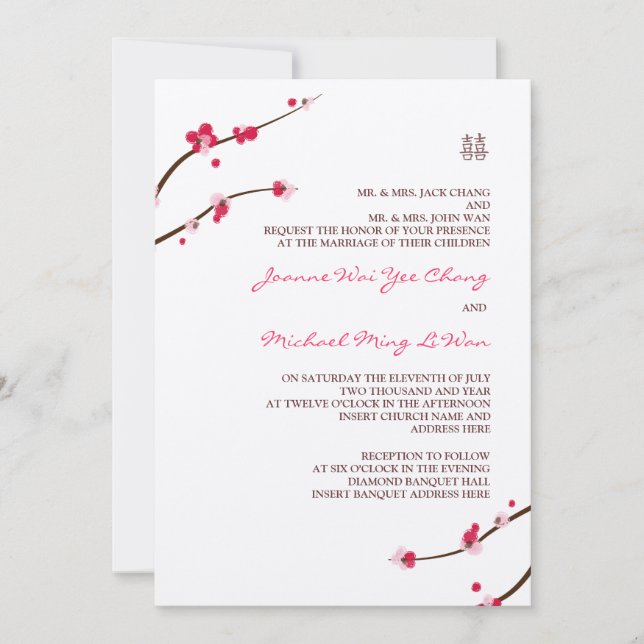 Invitación doble de la felicidad de la flor de (Anverso)