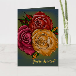 Invitación Doble de Rosas Pintadas Cálidas y Elega