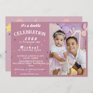 Invitación ¡Doble diversión! Bash de cumpleaños conjunto herm