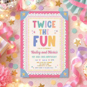 Invitación Doble Diversión Chica Cumpleaños Conjunta Capricho