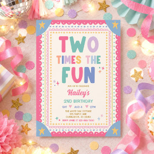Invitación Doble Diversión Cumpleaños Caprichoso Niña 2 Años