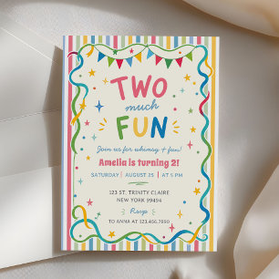Invitación Doble diversión Cumpleaños de rayas coloridas 2do