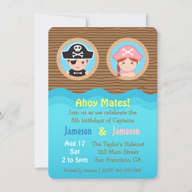 Invitación Doble diversión, Fiesta de cumpleaños con tema de  (Anverso)
