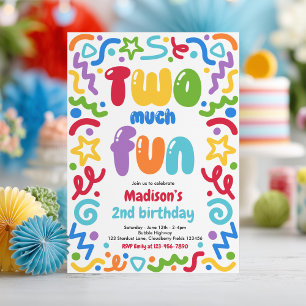 Invitación Doble Diversión Globo de Confeti Cumpleaños 2 