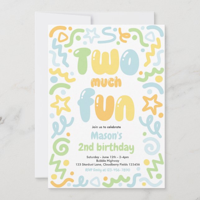 Invitación Doble Diversión Globo de Confeti Cumpleaños 2 Años (Anverso)