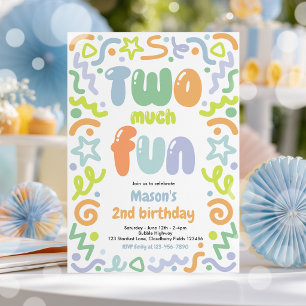 Invitación Doble Diversión Globo de Confeti Cumpleaños 2do Cu