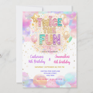 Invitación Doble diversión pastel brillo doble cumpleaños