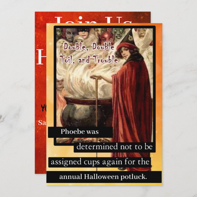 Invitación Doble, doble, duro y problemático Halloween Potluc (Anverso / Reverso)