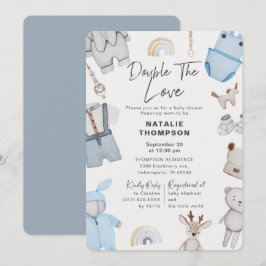 Invitación Doble el amor Ropa gemelos Baby Shower