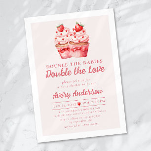 Invitación Doble el Baby Shower de la torta rosa del amor