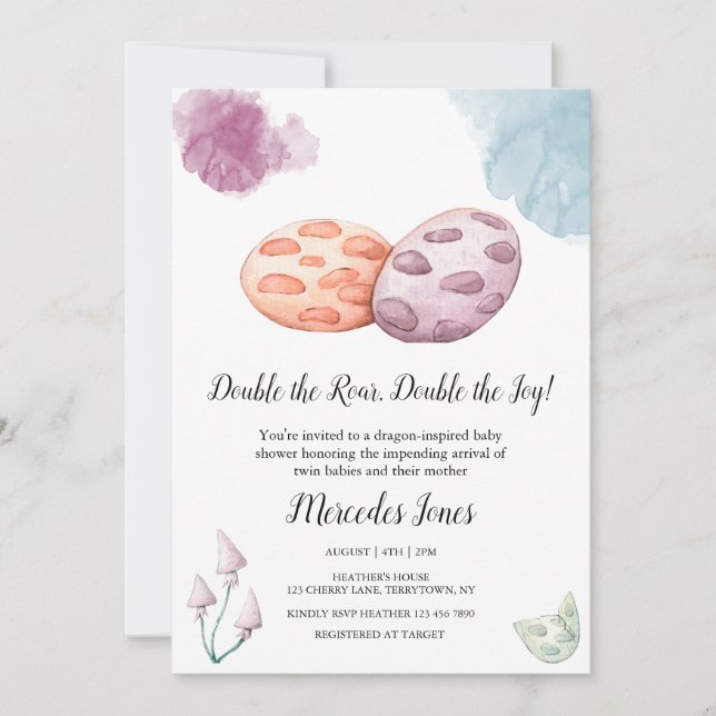 Invitación Doble el rugido, doble el joy Dragon Baby Shower (Anverso)