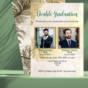 Invitación Doble elegante verde dorado - Graduación