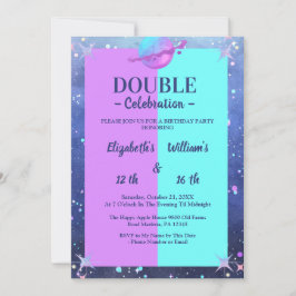 Invitación Doble espacio de unión doble cumpleaños Chica de n
