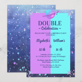 Invitación Doble espacio de unión doble cumpleaños Chica de n