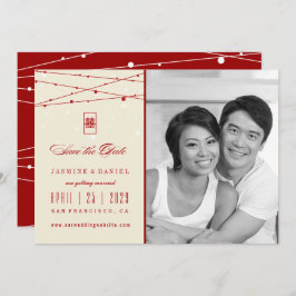 Invitación Doble Felicidad Fairy Lights Photo Save the Date