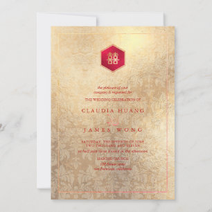 Invitación Doble Felicidad Falso Oro Rosa, Fondo DIY