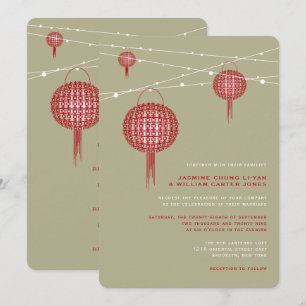 Invitación Doble Felicidad Faroles Rojos Chic Boda China