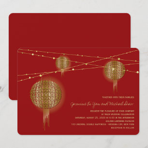 Invitación Doble Felicidad Linternas Doradas Boda China