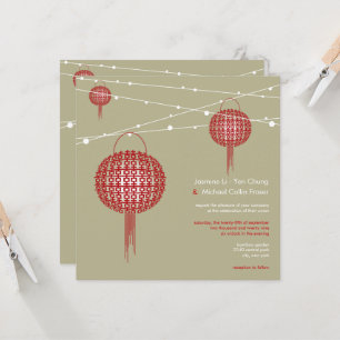 Invitación Doble Felicidad Linternas Rojas Chic Boda China