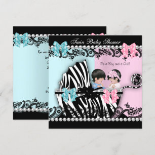 Invitación Doble fiesta de bebé Cute Girl Rosa Niño Azul Cebr