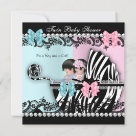 Invitación Doble fiesta de bebé Niña linda Rosa Niño Azul Ceb