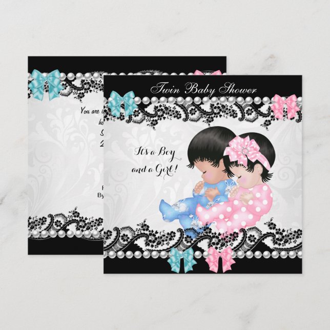 Invitación Doble Fiesta de Bebé Niña Rosa Niño Azul (Anverso / Reverso)