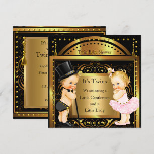 Invitación Doble fiesta de bebé niño y niña rubio dorado