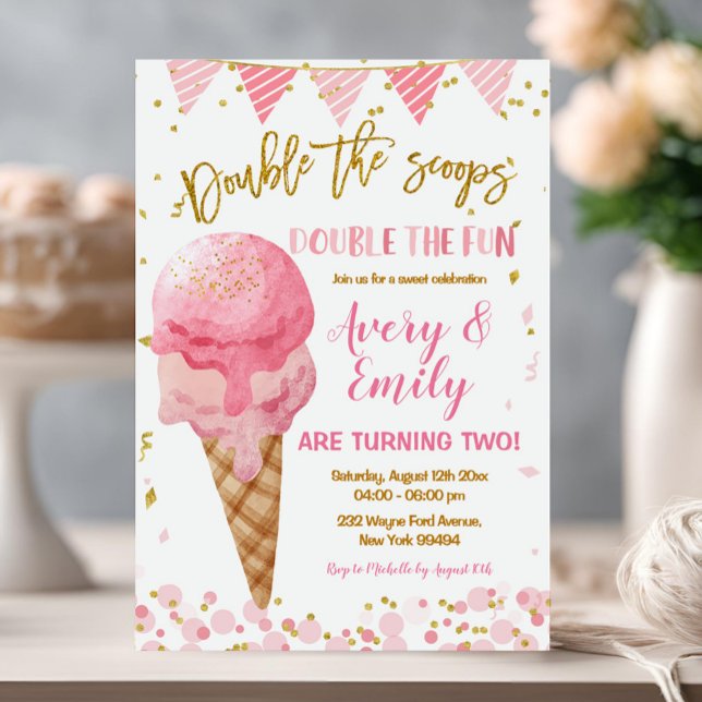 Invitación Doble fiesta de cumpleaños de gemelos Scoops (Subido por el creador)