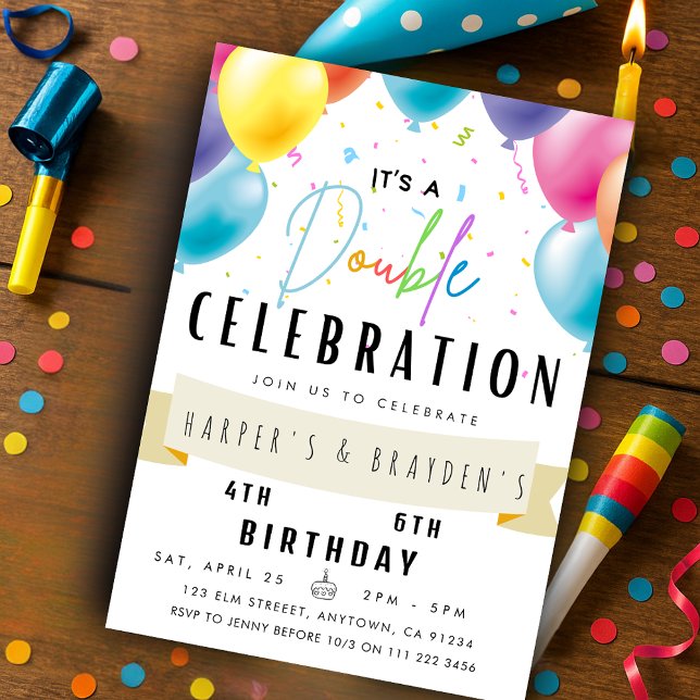 Invitación Doble Fiesta doble hermano de cumpleaños (Joint Birthday Sibling Dual Party Double Invitation)