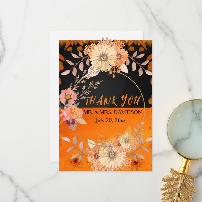 Invitación Doble Floral Boho Monocroma Naranja (Anverso/Reverso In Situ)