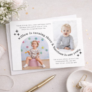Invitación Doble Foto de Arco Cumpleaños Compartido