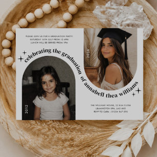 Invitación Doble Foto de Arco Graduación de Niña Entonces y A