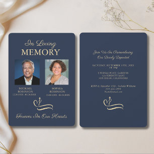 Invitación Doble Foto Funeral Conmemorativa Memorial Azul Dor