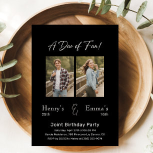 Invitación Doble Foto Hito Cumpleaños de Fiesta Conjunta Dobl